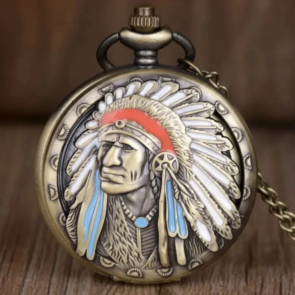 New Quartz Ancient Indian Colorful Portrait Design Pocket Watch necklace, T1MIS